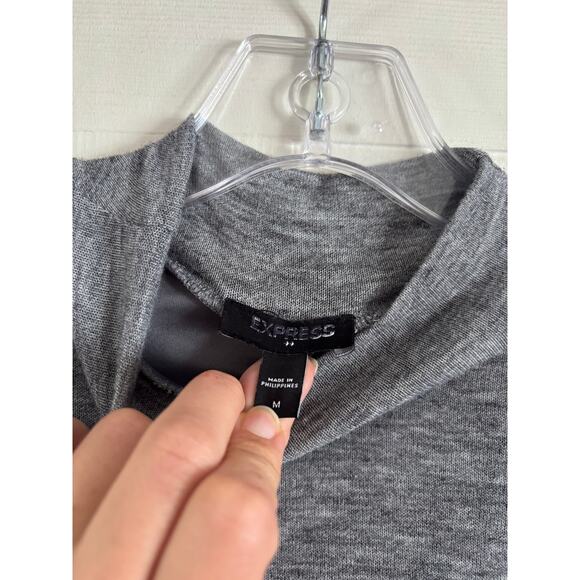 Express Heather Gray Mock Turtleneck Long Sleeve Ruched Knit Dress Size M Basic - Picture 5 of 5